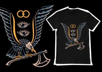 Eagle with axe illustration for t-shirt design