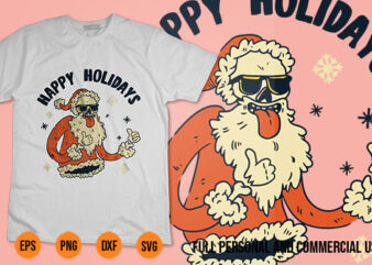 christmas t shirt vector Design Santa Skull Wearing Hat