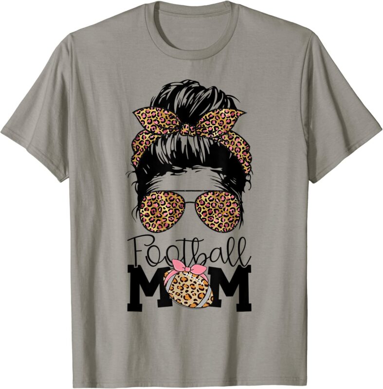 football mom life messy bun leopard women football season t shirt men