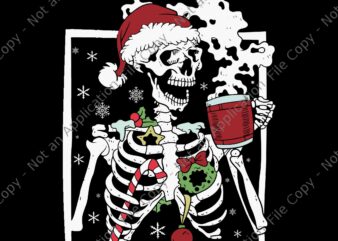 Christmas Skeleton With Smiling Skull Drinking Coffee Latte Svg, Christmas Skeleton Svg, Skeleton Drinking Coffee Svg, Christmas Svg
