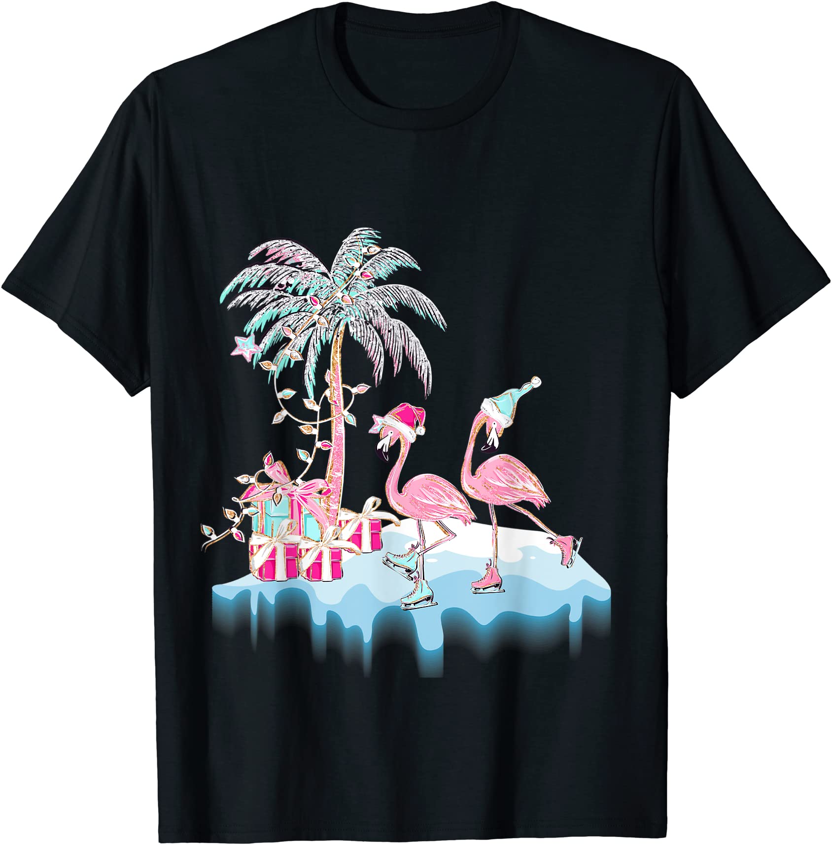 funny flamingo skiing xmas outfit gift santa flamingo gift t shirt men ...