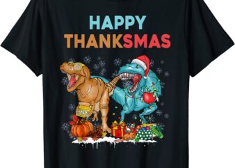 funny happy thanksmas thanksgiving christmas dinosaur kids t shirt men