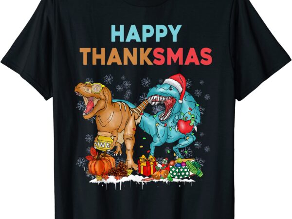 Funny happy thanksmas thanksgiving christmas dinosaur kids t shirt men