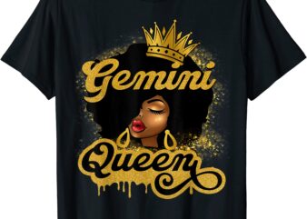 gemini queen birthday girl afro woman black queen zodiac t shirt men