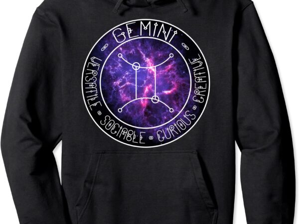 Gemini zodiac astrology symbol and qualities pullover hoodie unisex t shirt design template