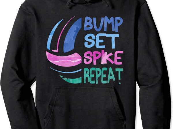 Girls volleyball bump set spike repeat blue purple teen pullover hoodie unisex t shirt design template