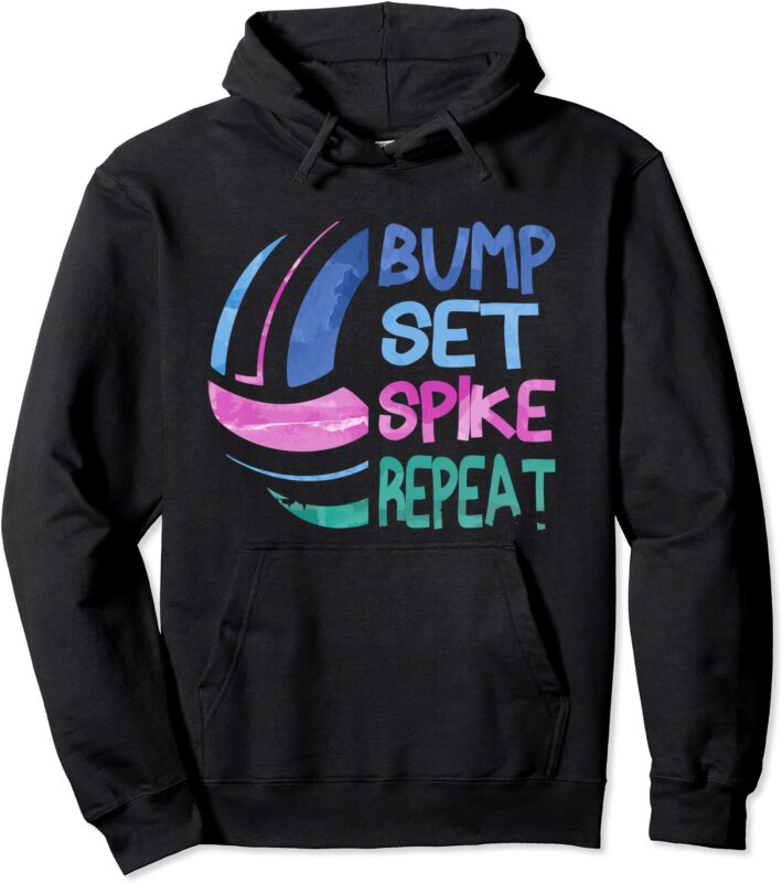 girls volleyball bump set spike repeat blue purple teen pullover hoodie unisex