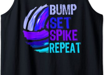 girls volleyball bump set spike repeat blue purple teen tank top men