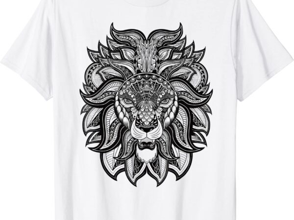 Lion head zen tangle style white and black leo zodiac gift t shirt men