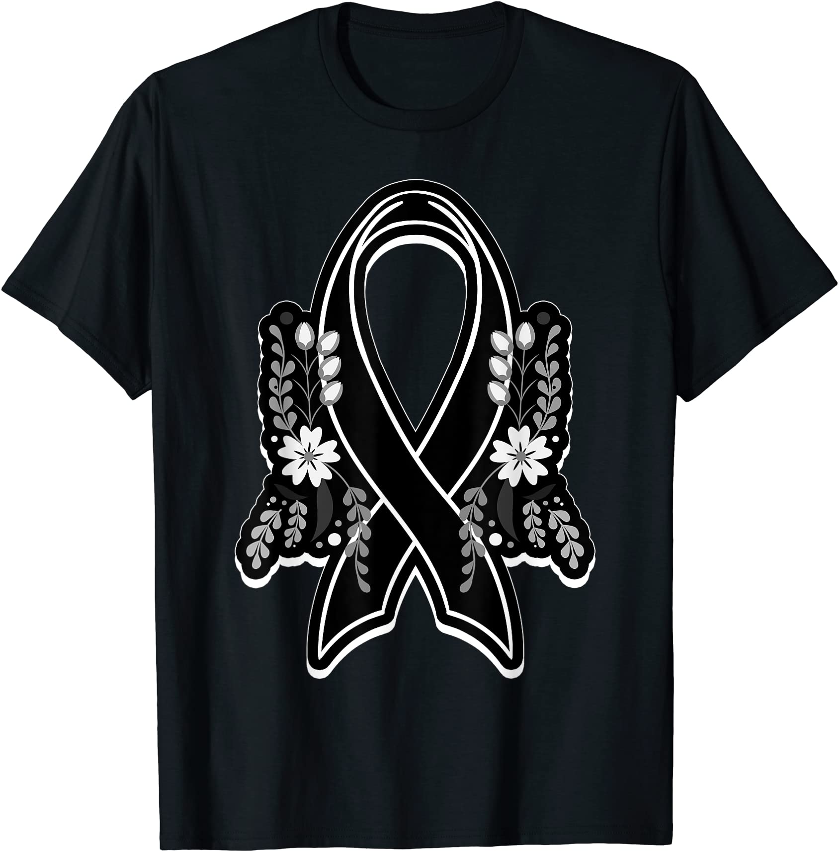 melanoma cancer awareness ribbon with flower skin disease t shirt men ...