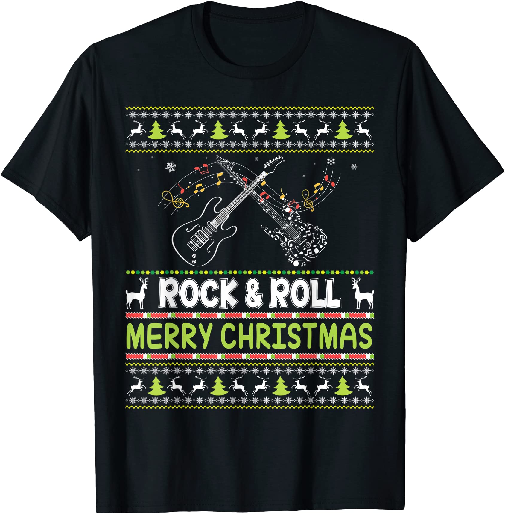 merry christmas rock and roll electric guitar ugly sweater t shirt men ...