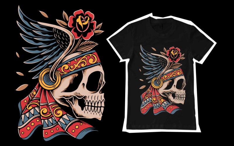 Mexican skull illustration for t-shirt