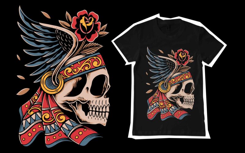 Mexican skull illustration for t-shirt