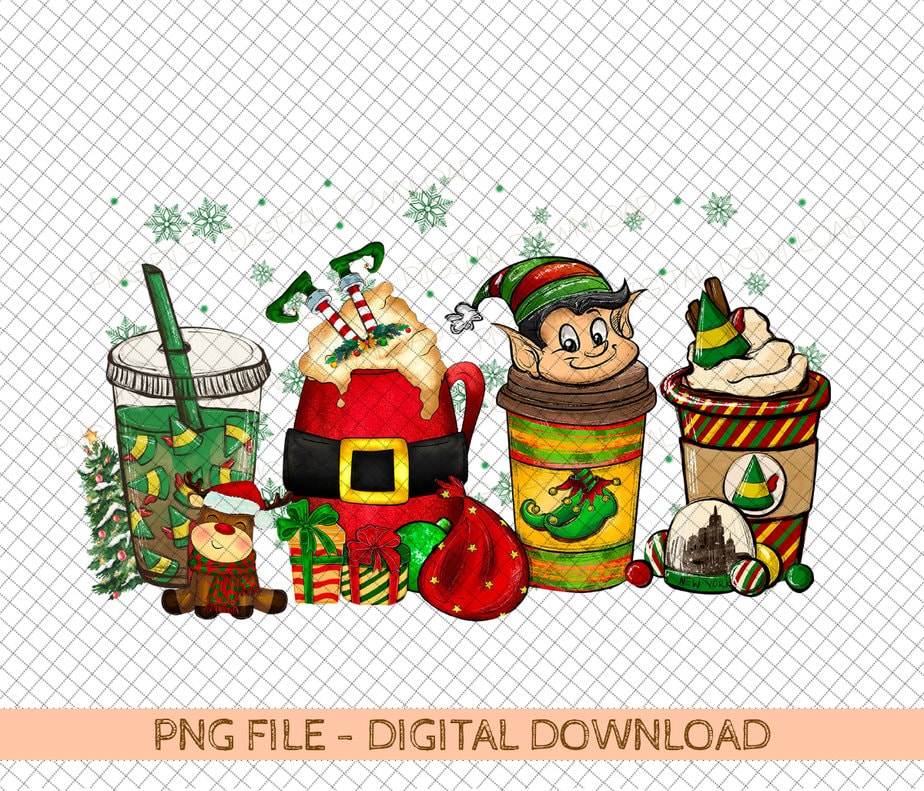 Elf coffee PNG, peppermint iced latte Christmas candy cane sweets snow ...