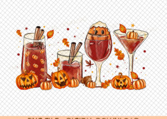 Fall wine glasses PNG files pumpkin Mulled wine iced warm cozy autumn orange digital Sublimation design hand drawn Printable