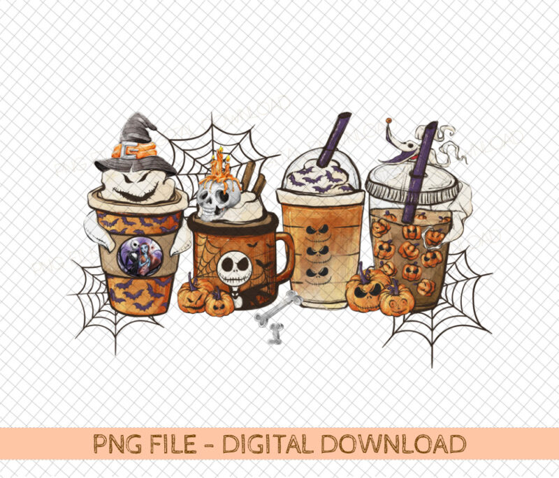 Nightmare Coffee latte PNG, Iced coffee cheetah leopard drink cozy digital, Sublimation design hand drawn Printable Graphic Clipart