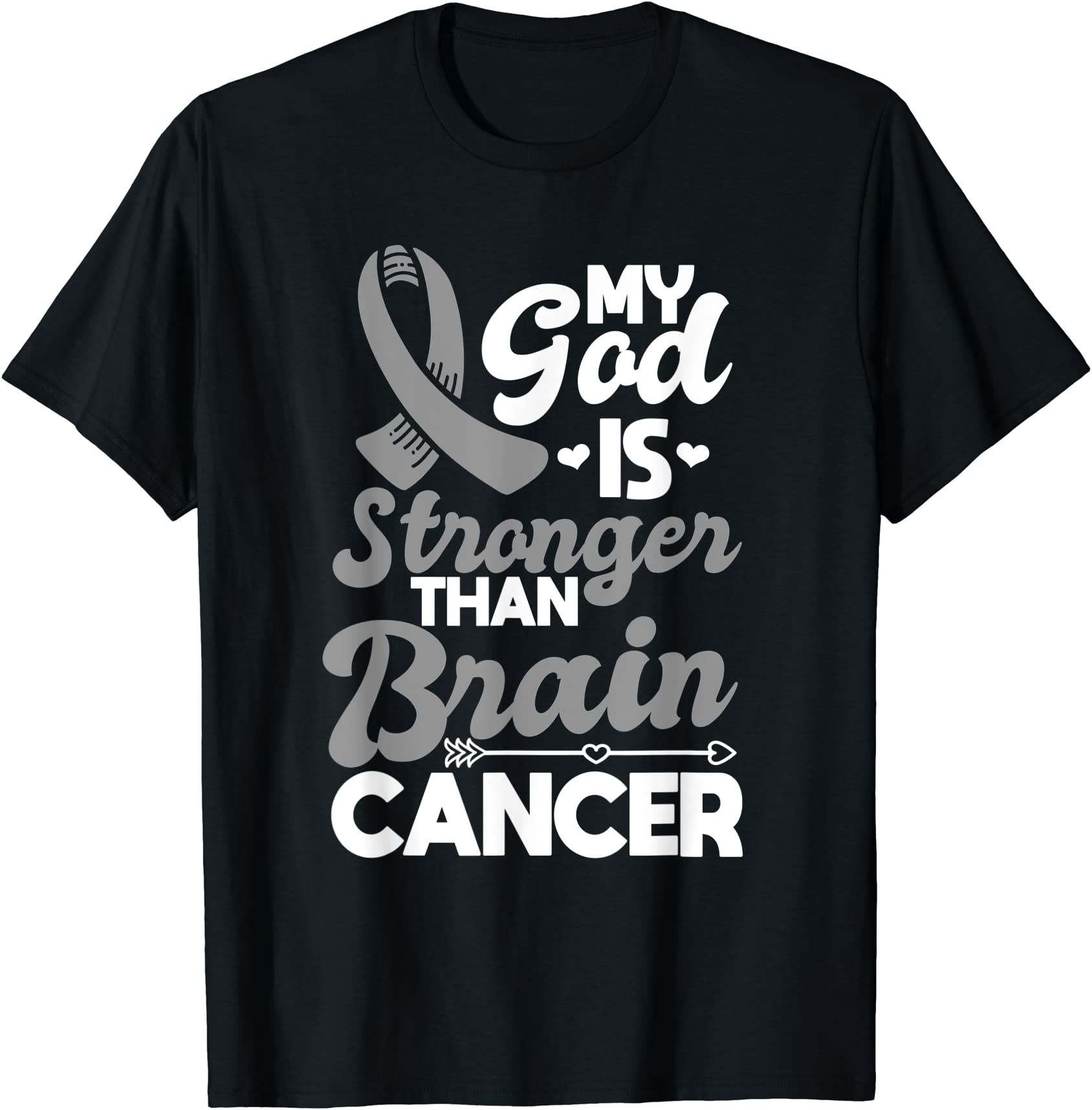 my god is stronger than brain cancer gray awareness ribbon t shirt men ...