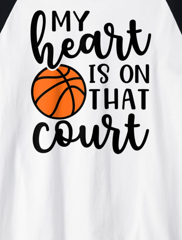 my heart is on that court mom basketball cute funny raglan baseball tee men