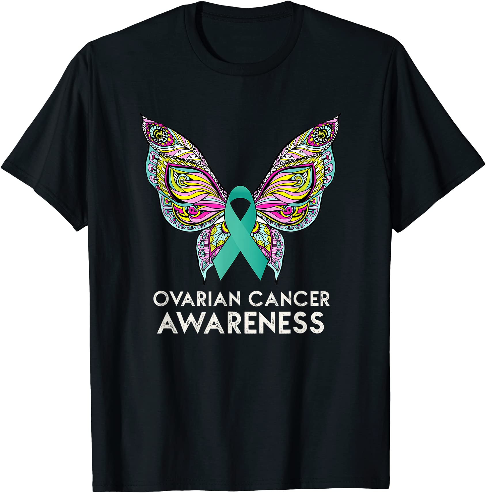 ovarian cancer awareness support butterfly teal ribbon gift t shirt men