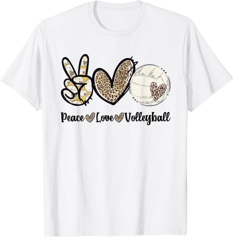 peace love volleyball mom leopard print cheetah pattern t shirt men