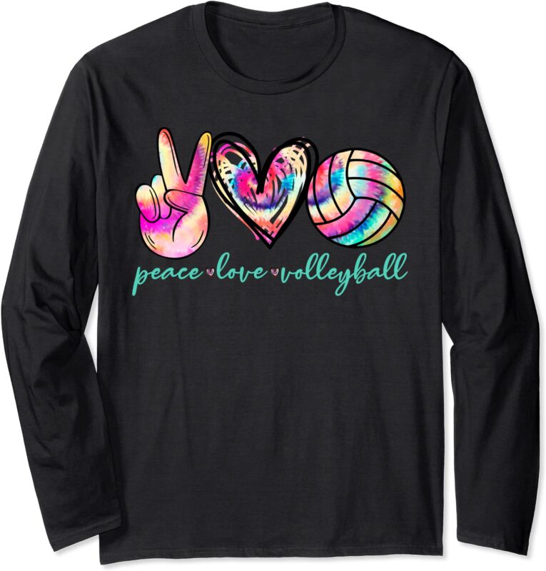 peace love volleyball player tie dye style women teen girls long sleeve t shirt unisex