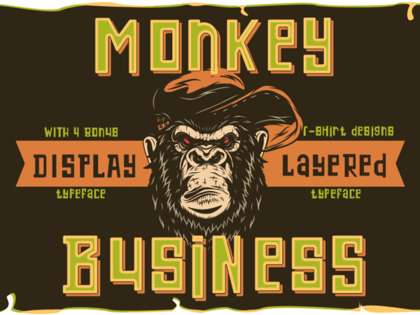 Monkey business font and 4 t-shirt designs