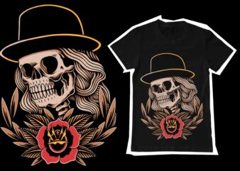 Rock n roll skull illustration for t-shirt design