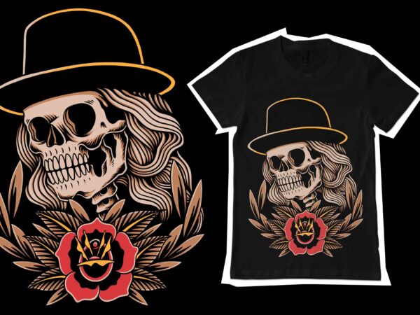 Rock n roll skull illustration for t-shirt design