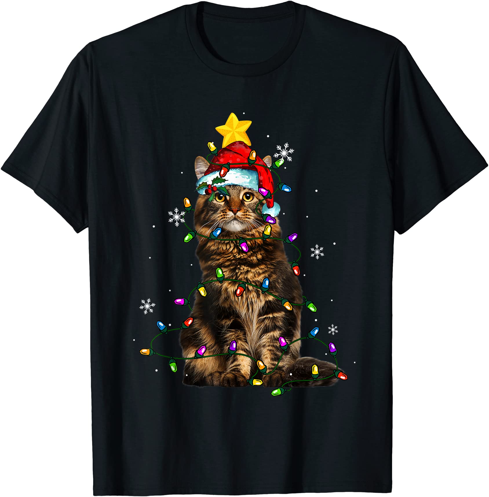 santa maine coon cat lover kitten christmas light t shirt men - Buy t ...