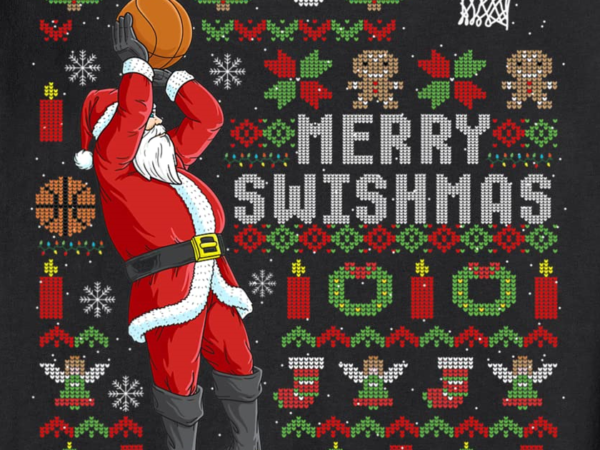 Santa playing basketball ugly christmas sweater holiday tee sweatshirt unisex