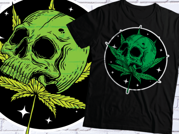 Weed t-shirt design skull night neon t-shirts design , halloween weed design