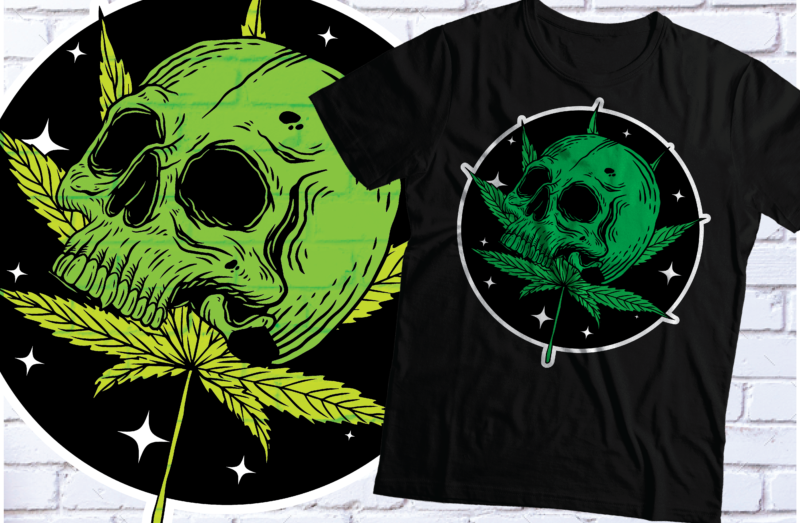 weed t-shirt design skull night neon t-shirts design , Halloween weed design