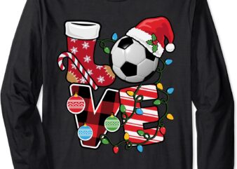 soccer christmas pajamas fun red plaid santa hat sport lover long sleeve t shirt unisex