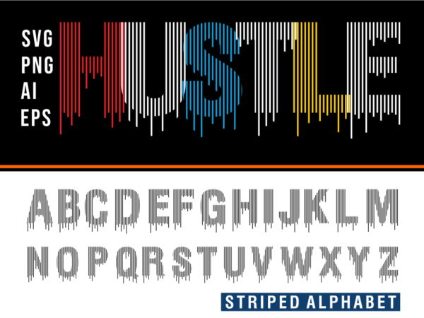 Striped alphabet monogram letters a-z, t shirt designs graphic vector