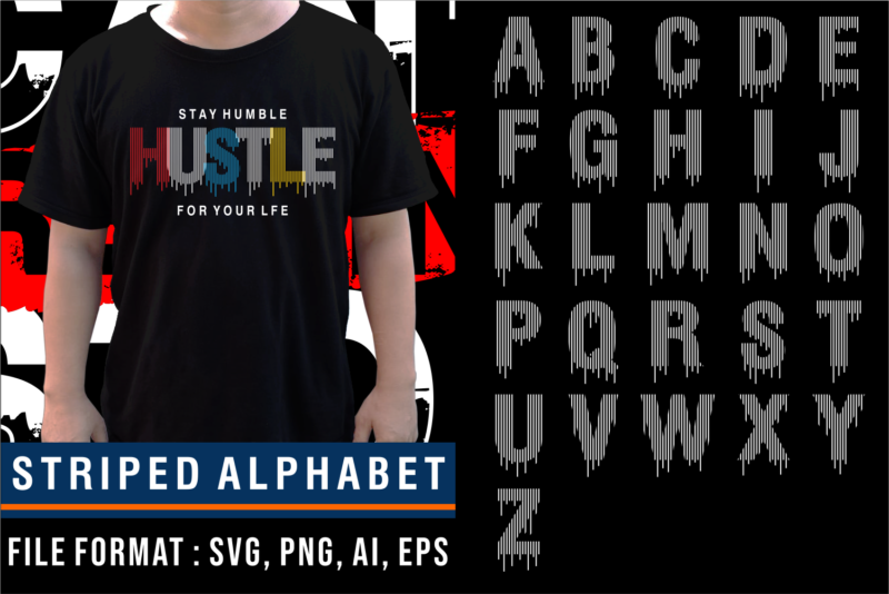 Striped Alphabet Monogram Letters A-Z, T shirt Designs Graphic Vector
