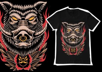 Traditional pig illustration for t-shirt design