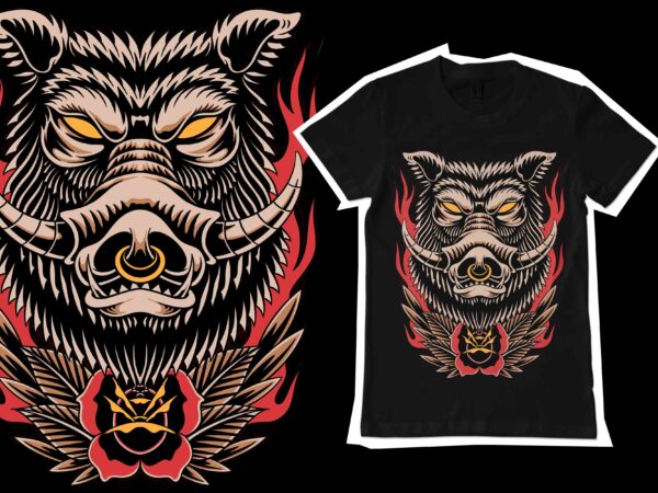 Traditional pig illustration for t-shirt design