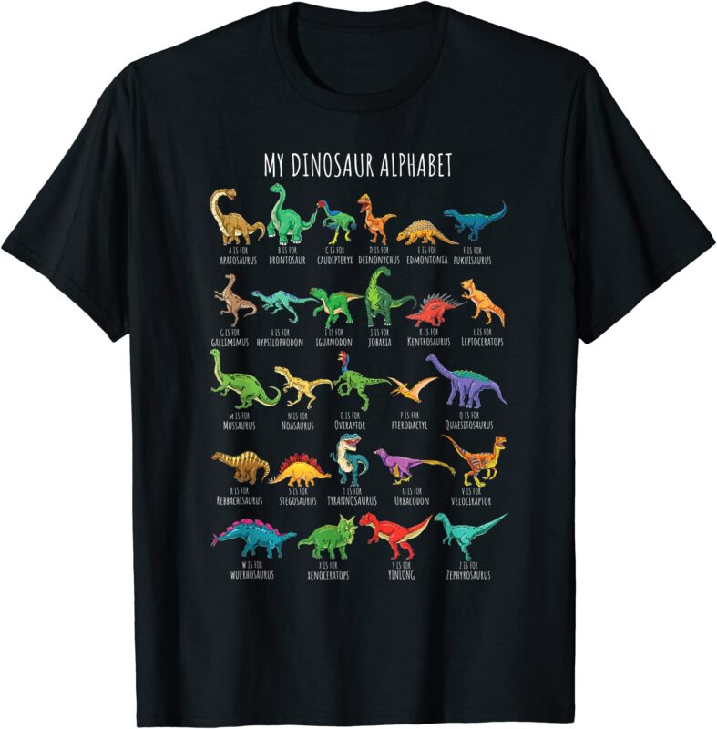 types of dinosaurs alphabet a z abc dino identification t shirt men ...