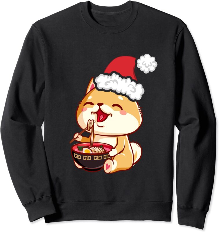 ugly christmas sweater kawaii anime shiba inu eating ramen sweatshirt unisex