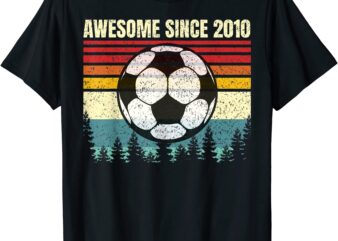 vintage awesome since 2010 soccer ball player 11th birthday t shirt men
