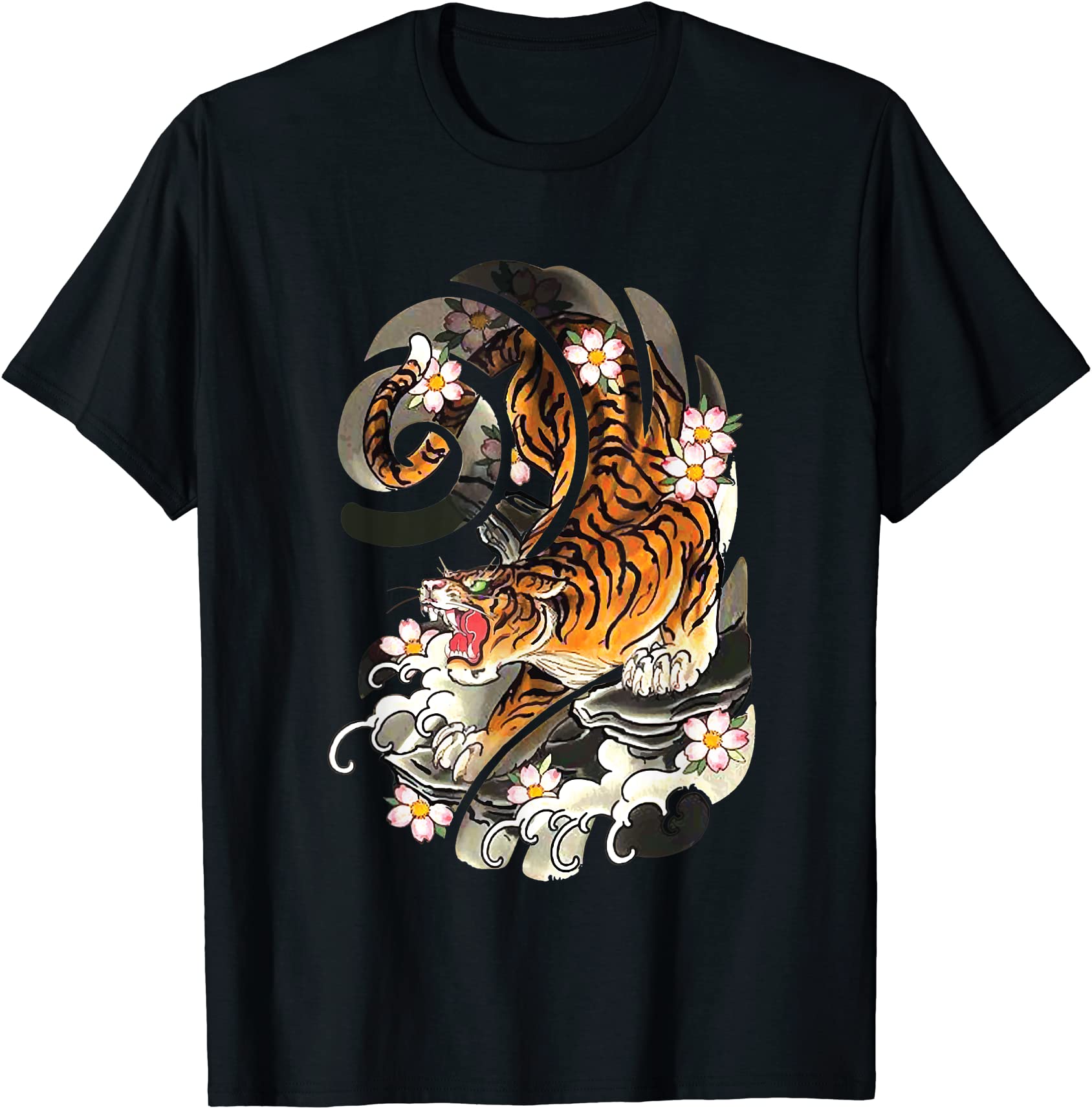 vintage japanese tiger traditional asian cherry blossom art t shirt men ...