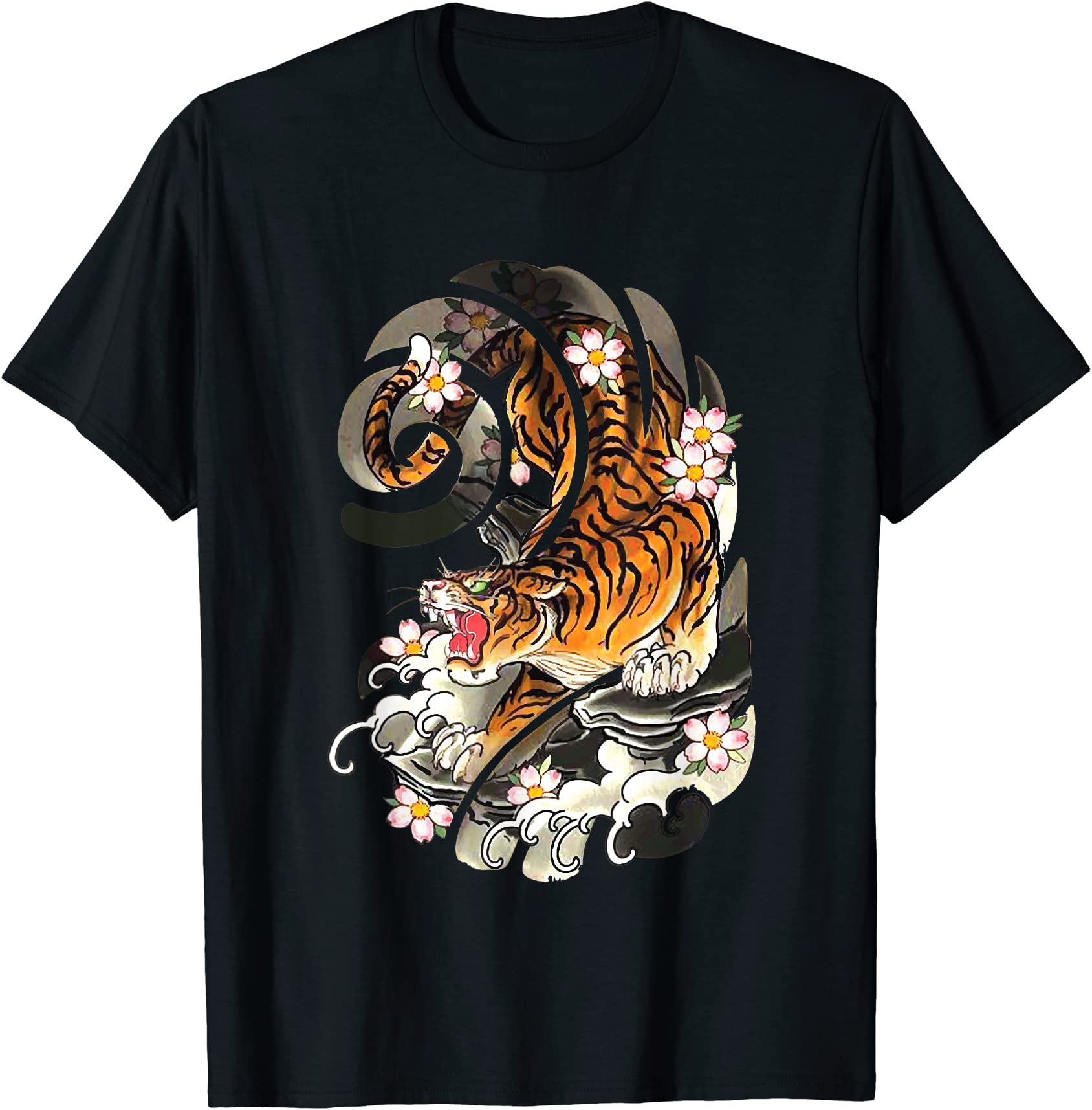 vintage japanese tiger traditional asian cherry blossom art t shirt men