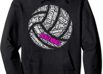 volleyball hoodie for girls and women pink volleyball words unisex t shirt vector art