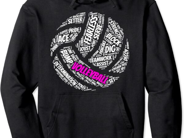Volleyball hoodie for girls and women pink volleyball words unisex t shirt vector art