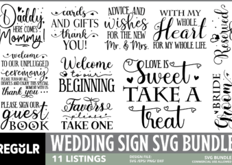 Wedding Sign Svg Bundle t shirt design for sale