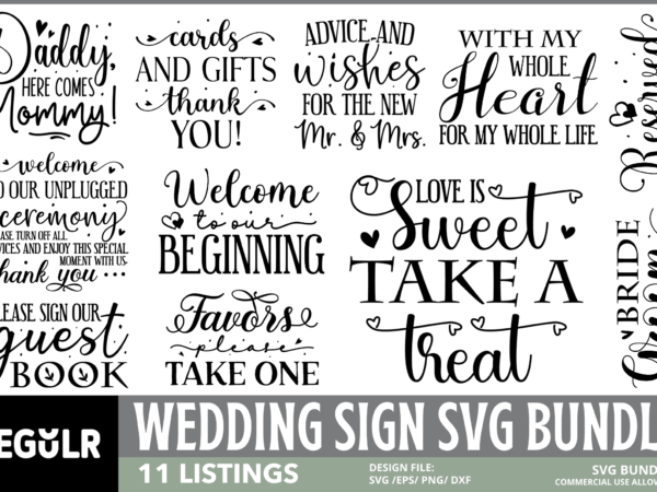 Wedding sign svg bundle t shirt design for sale