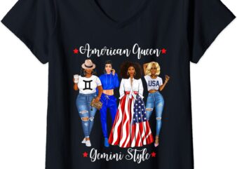 womens american gemini queen style may june black girl woman afro v neck t shirt women