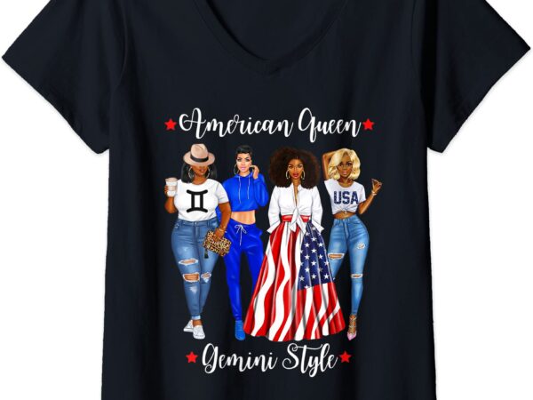 Womens american gemini queen style may june black girl woman afro v neck t shirt women