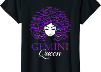 womens black womens afro hair gemini queen birthday gift t shirt women