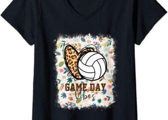 womens floral bleached volleyball game day vibes volleyball mom v neck t shirt women